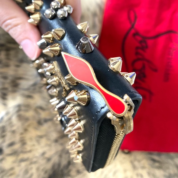 Authentic Christian Louboutin Pannetone Black Leather Multi-metal Spiked Wallet - Picture 10 of 14
